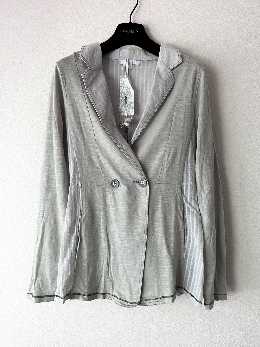 100% cotton y2k sheer knit panel blazer